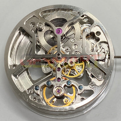 China made hollow 3 hands watch with balance wheel at 6 o'clock, automatic mechanical movement for precision timekeeping.