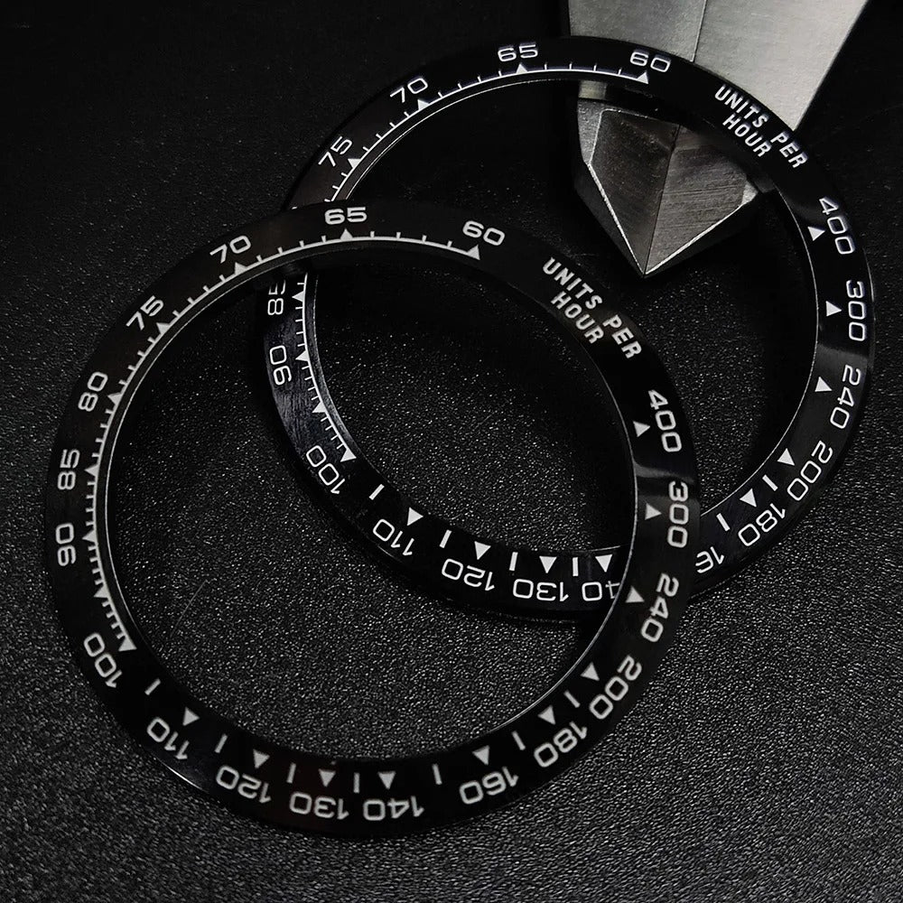 Ceramic bezel insert 38.5mm with 30.5mm inner diameter for watch upgrade, high-quality accessory.