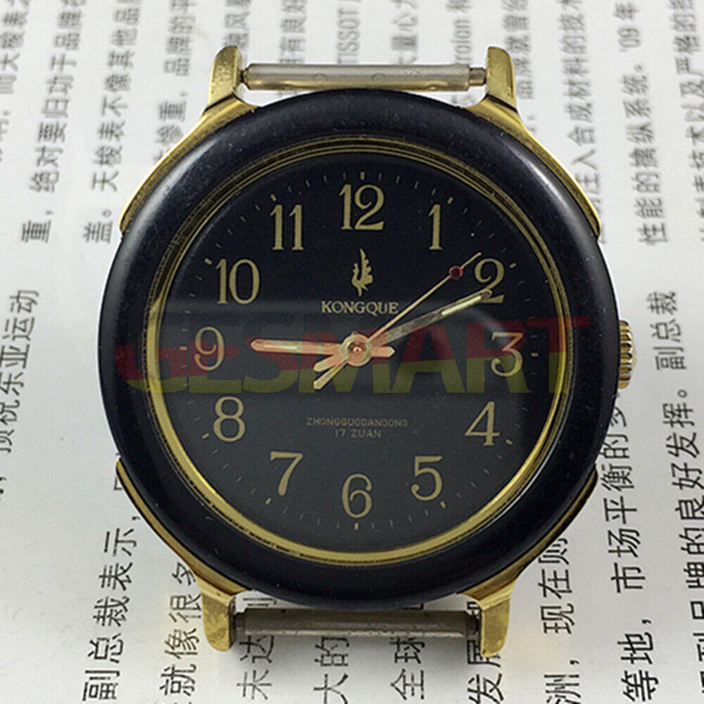 36mm China Made manual mechanical watch with 17 jewels, black dial, and luminous hands for clear time reading.
