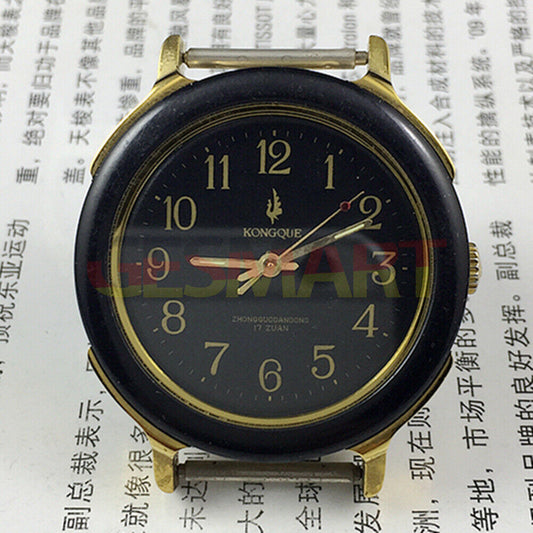 36mm China Made manual mechanical watch with 17 jewels, black dial, and luminous hands for clear time reading.