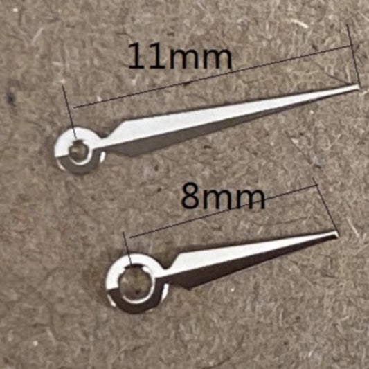 Dark silver 11x8mm watch hands compatible with Ronda 763, 762, 751, 1062, 1063 movements.