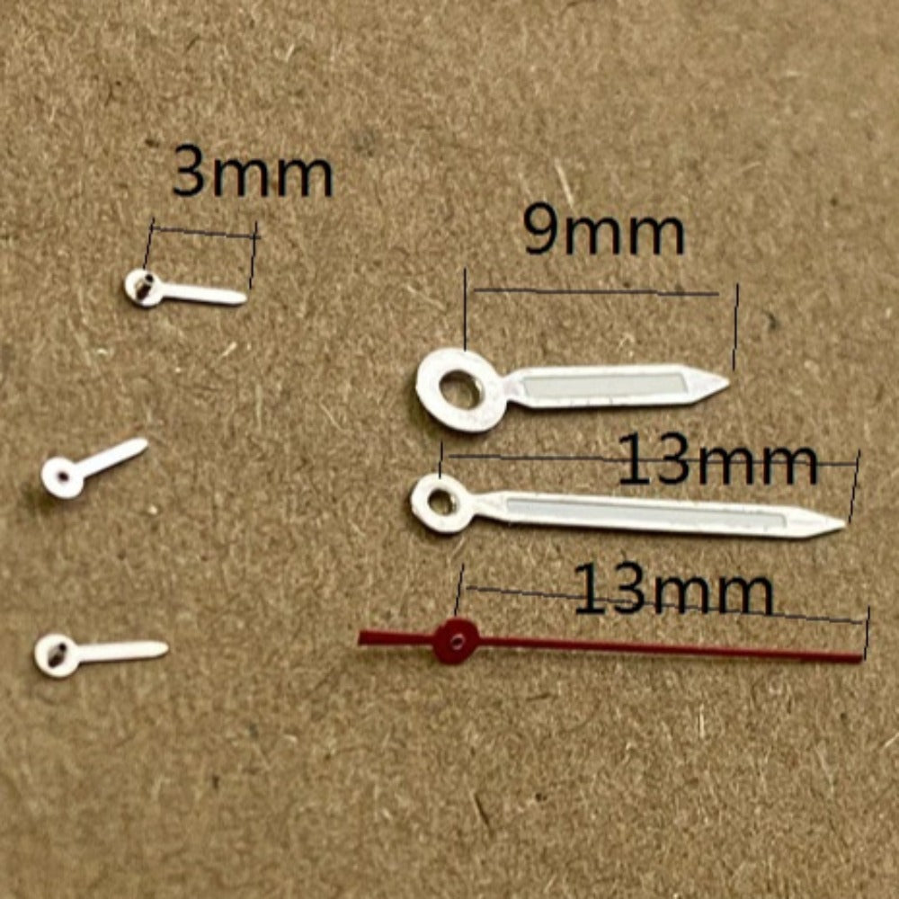 13 mm rote Sekundenzeiger mit silbernem Rand und grüner Leuchtmasse für Miyota JS15 Quarzwerk