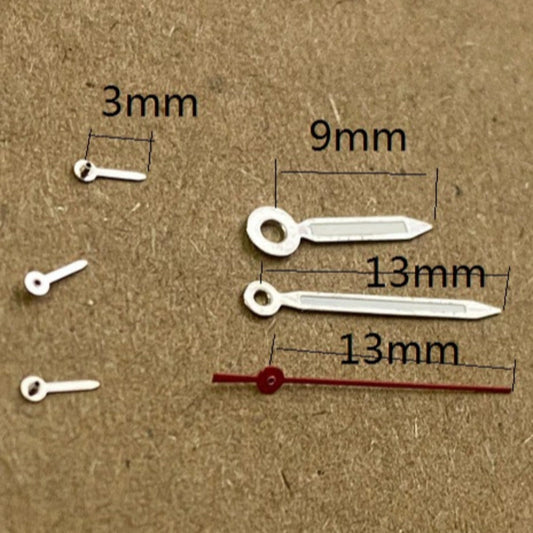13 mm rote Sekundenzeiger mit silbernem Rand und grüner Leuchtmasse für Miyota JS15 Quarzwerk