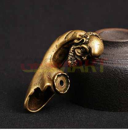 Hand-carved solid copper Dharma agarwood furnace figurine, detailed bronze trinket for watch accessory display.