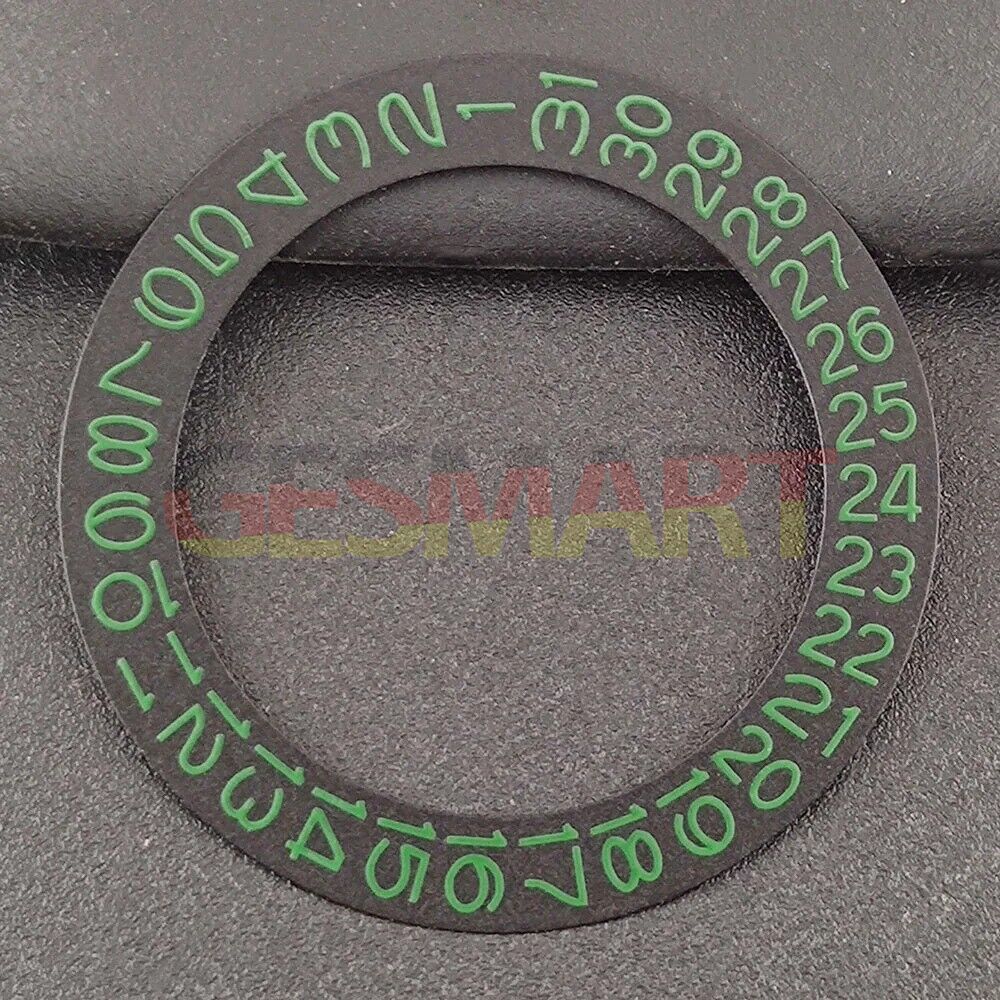 Black background date disk overlay with green numerals for NH35 NH36 watch movements.