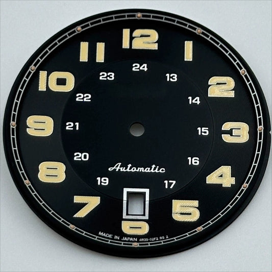 36mm black vintage no lume watch dial for NH35 movement, classic style accessory.