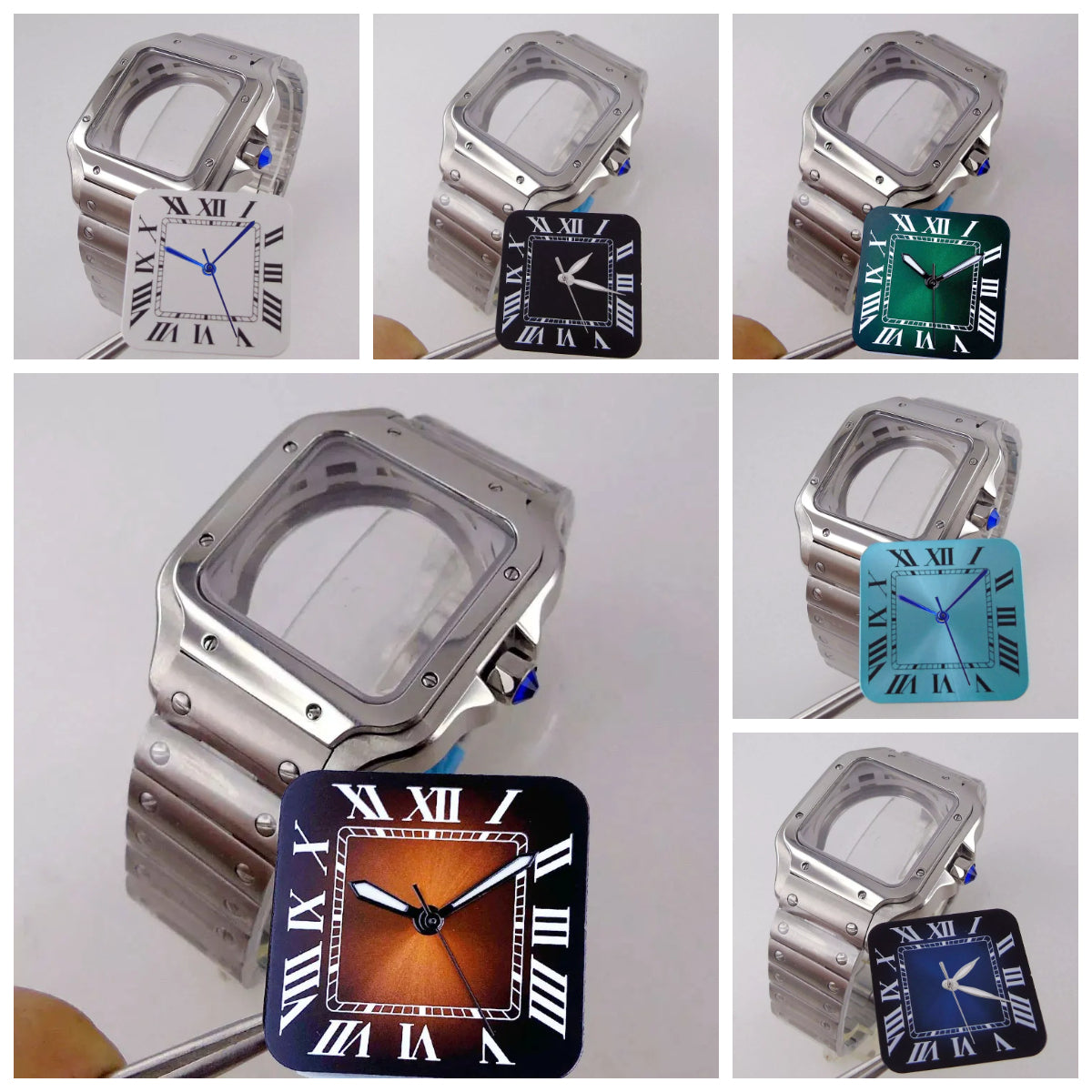 38mm Silver Watch Case Dial set Sapphire Glass Fit NH35 NH36 for Santos Style