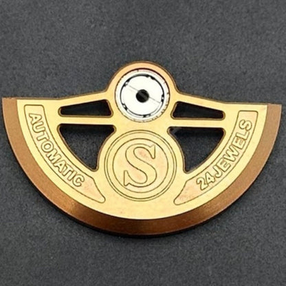 Golden hollow S carved rotor oscillating weight for NH35 NH36 watch movements, enhancing precision and style.