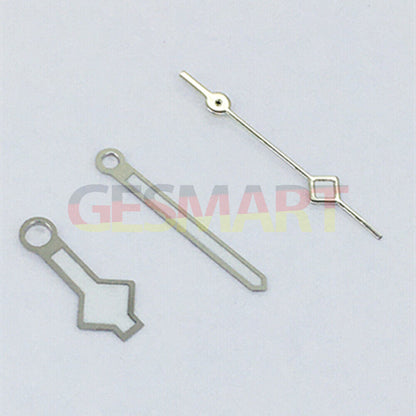 Green luminous watch hands with silver trim for Asian 8215 movement, perfect for stylish timepiece upgrades.