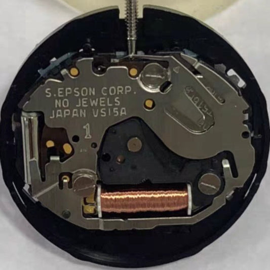 Japan Made Epson VS15 solar watch movement with 2 hands, no calendar, model V110A, precise timekeeping.