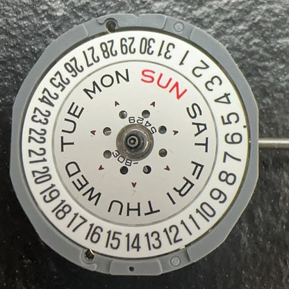 Miyota 1L02 quartz watch movement with double calendar date at 6, Japan made for repair parts.