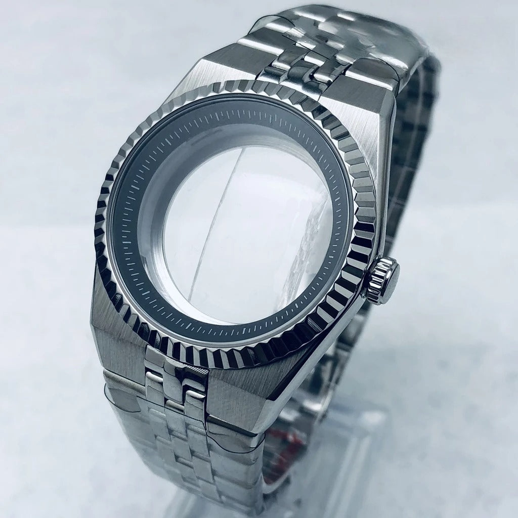 Rose Gold 40mm Land-Dwellwe 904L Watch Case+Strap Sapphire Glass Fit NH35 NH36