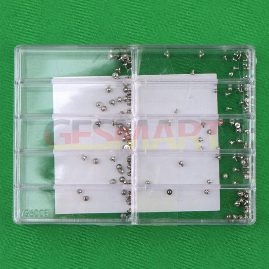Watch movement screws assortment with multiple sizes for precise repair and maintenance tasks.