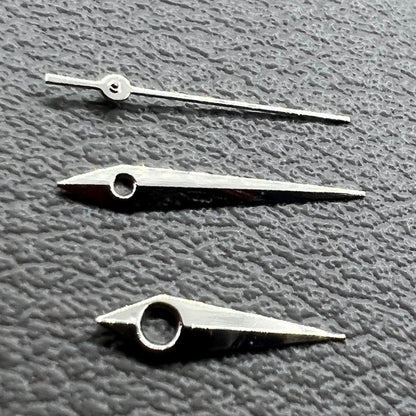Silver watch hands set for Miyota 2035 movement, sizes 12mm, 11mm, 9mm ? precision fit.