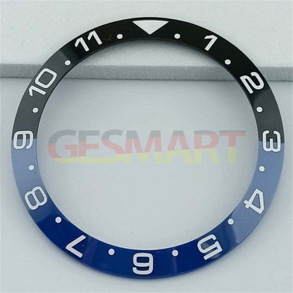 38mm black and blue ceramic GMT bezel with white and gold font for SUB watches, perfect for stylish timepiece upgrades.