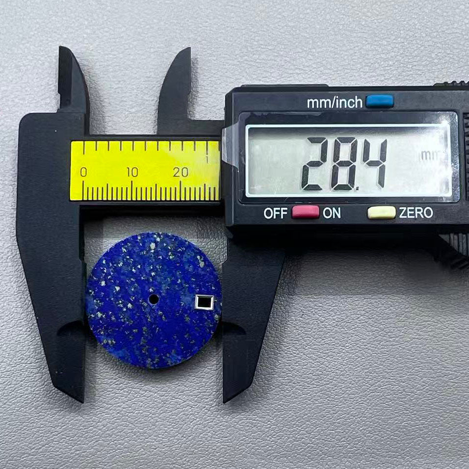 28.5mm lapis lazuli watch dial for NH35 movement, natural stone with deep blue hues.