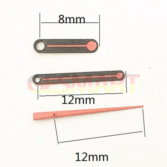 Aiguilles de montre rondes roses de 12 mm pour mouvement à quartz Miyota 7T35