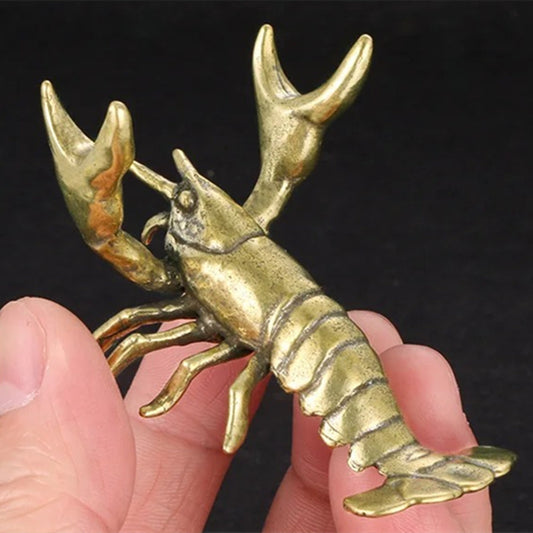 Solid copper crayfish figurine with vintage bronze finish, hand-carved detailed trinket.