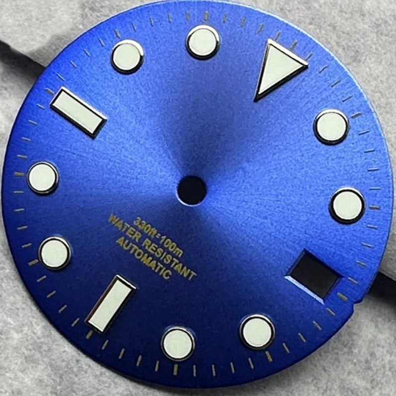 28.5Mm Dark Blue Watch Dial For NH35 NH36 4R35 4R36 Golden Font Green Lume