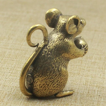 Solid copper vintage mouse figurine by Peach Trinket, hand-carved bronze with intricate details, perfect for collectors.
