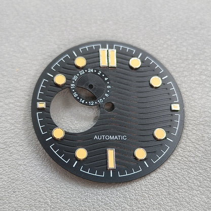 Modified Black Wave Pit Lume Golden Nail Watch Dial Fit for NH39 Movement