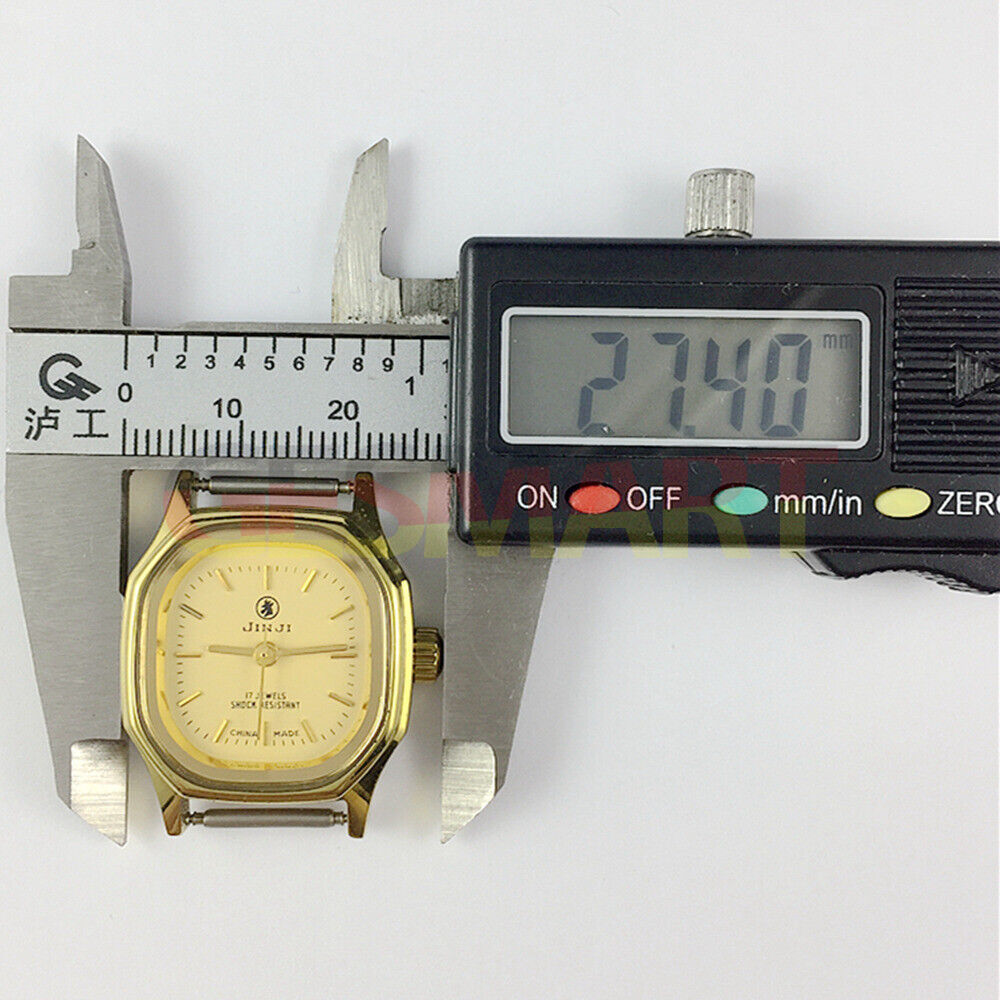 SHANGHAI JINJI 26mm elegant lady watch with golden square case and 17 jewel mechanical movement.