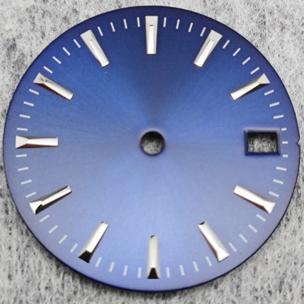 28.5mm Blue Watch Dial Modified with Calendar Window Stripes for NH35/364R/7S
