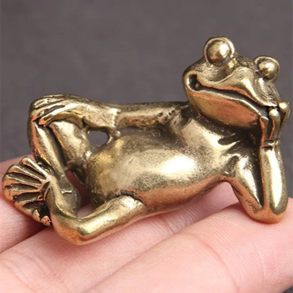 Solid Copper Sleeping Frog Trinket Vintage Hand Carved Bronze Model Figurines