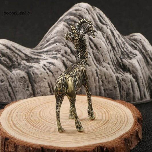 Solid copper goat trinket, vintage hand-carved bronze figurine for watch accessory display.