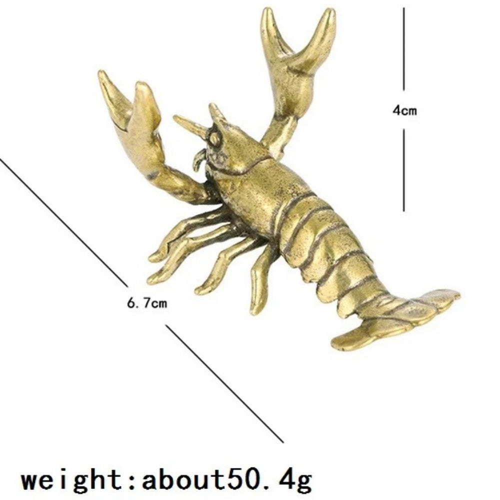 Vintage solid copper crayfish figurine, hand-carved bronze model ideal for watch accessory display.