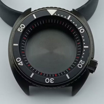 42.5mm black watch case with bezel and ring, compatible with NH35 NH36 NH38 NH70 NH72 movements.