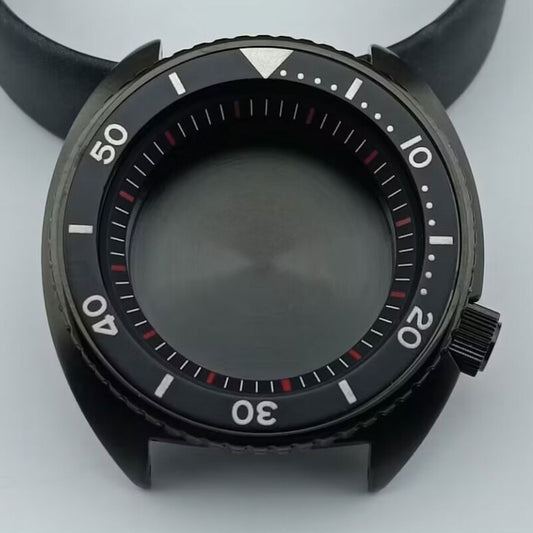 42.5mm black watch case with bezel and ring, compatible with NH35 NH36 NH38 NH70 NH72 movements.