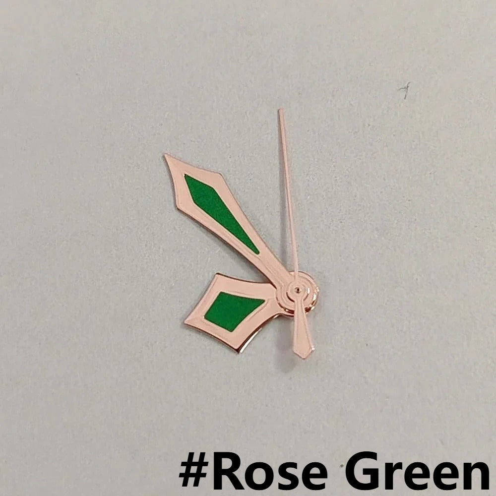 Modified Silver/Rose Sword Shape Green Luminous Watch Hands for NH35/NH36/4R/7S