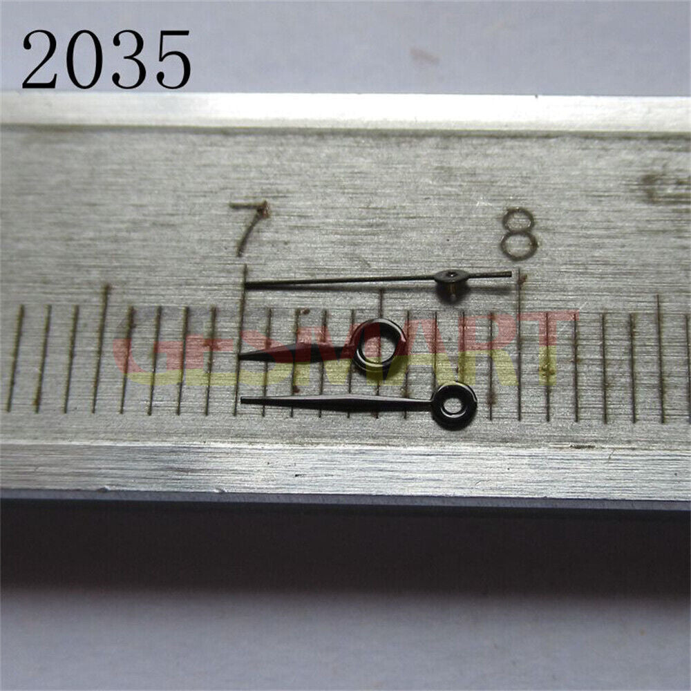 Black polished pointed watch hands set compatible with Miyota 2035, 2115, 2105, 2305 movements.