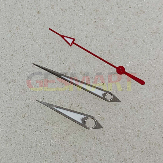 Arrow-shaped silver trim green luminous watch hands for NH35 movement, perfect for precise timekeeping.