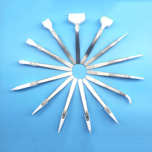 PTFE anti-static tweezers resistant to acid, alkali, and high temperatures for precise watch accessory handling.