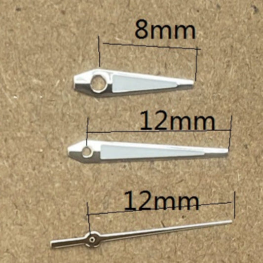 Silver trim green lume arrow-shaped watch hands for Ronda 515 quartz movement, enhancing visibility and style.