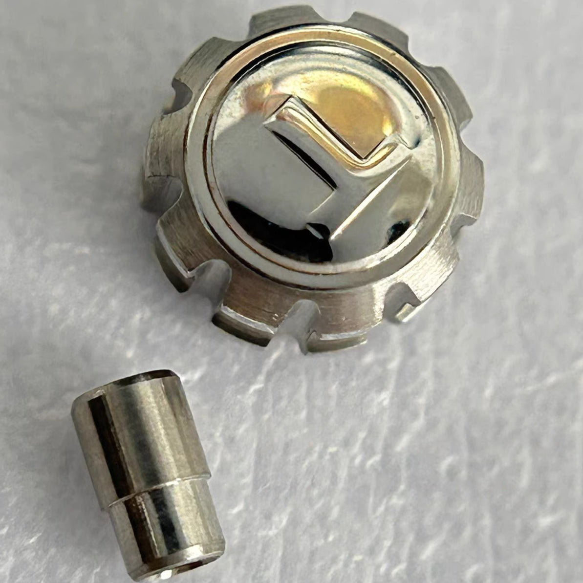 Silver stainless steel watch crown for Tissot T055 T067 models, durable replacement part by Generic.
