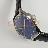 42mm Men Watch with Seagull ST3600 Manual Chain Up Mechanical Movement Blue Dial