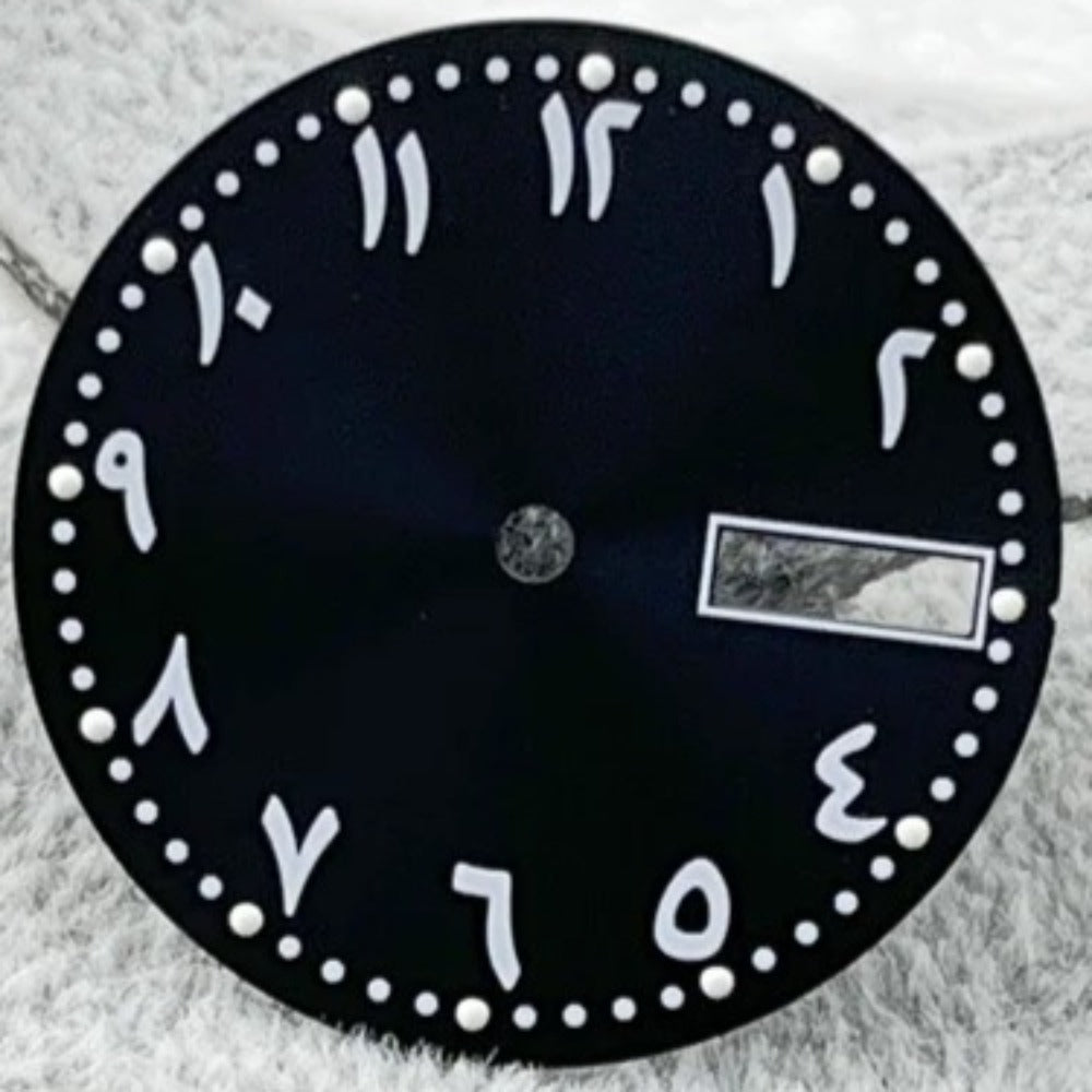 Black Modified 28.5mm Arabic Font Watch Dial Green Lume for NH36/4R36/7S26