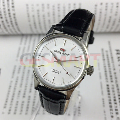 Beijing 31mm manual mechanical watch with silver case, double rhomb dial, classic 3-hand design for elegant timekeeping.