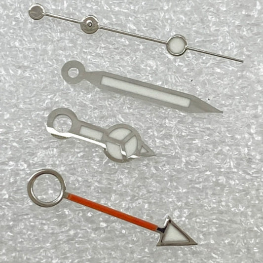 Silver trim red GMT watch hands with BGW9 lume for NH34 movement, enhancing visibility and style.