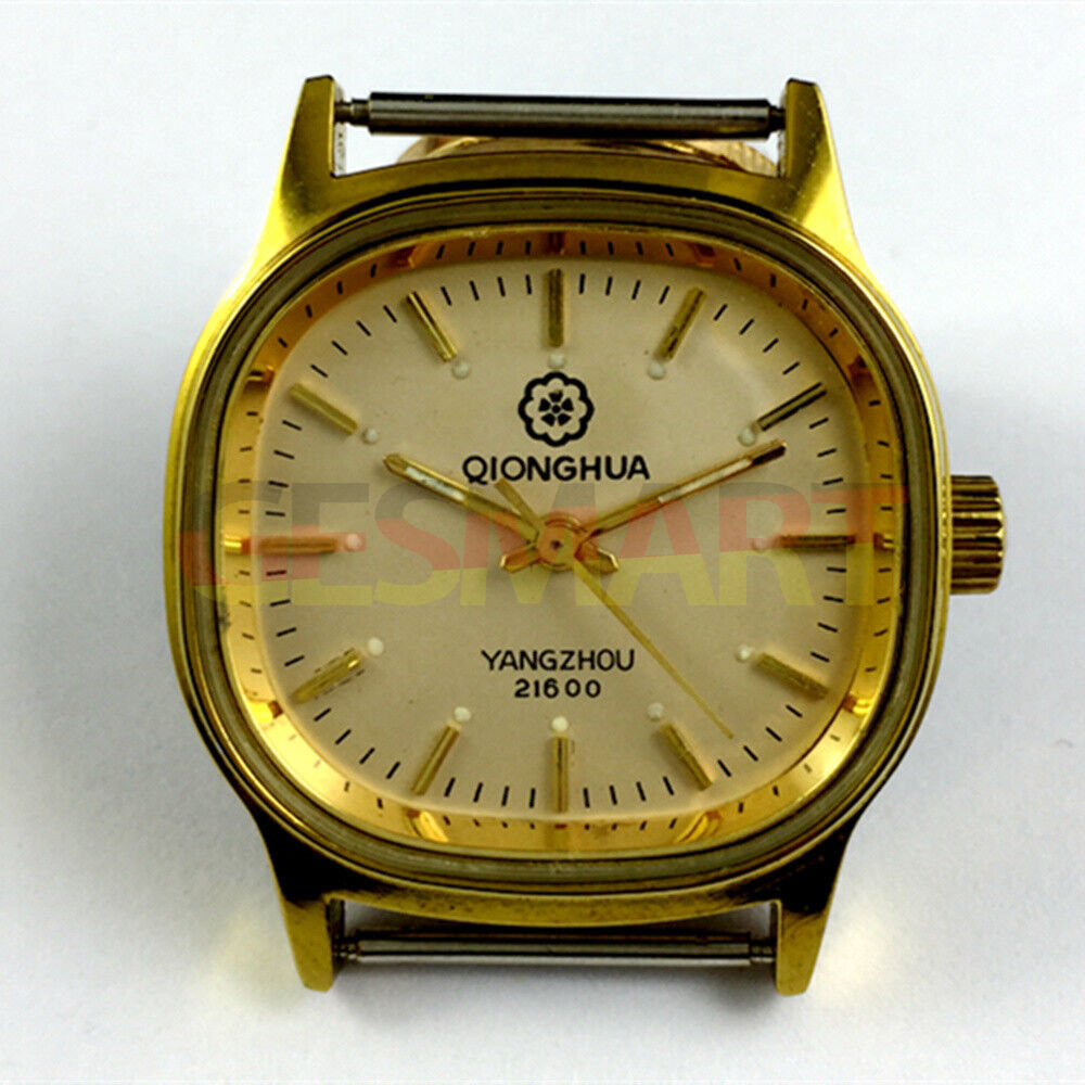 Yangzhou Qionghua 34mm manual mechanical watch with golden dial and steel band for elegant wear.