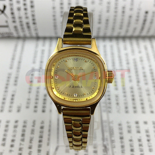 24mm SHANGHAI HAIDA lady watch with golden nails and champagne dial, manual mechanical movement.