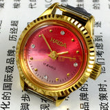 24mm HAIDA Manual Mechanical Lady Watch Golden Nail 17 Jews Gradient Red Dial