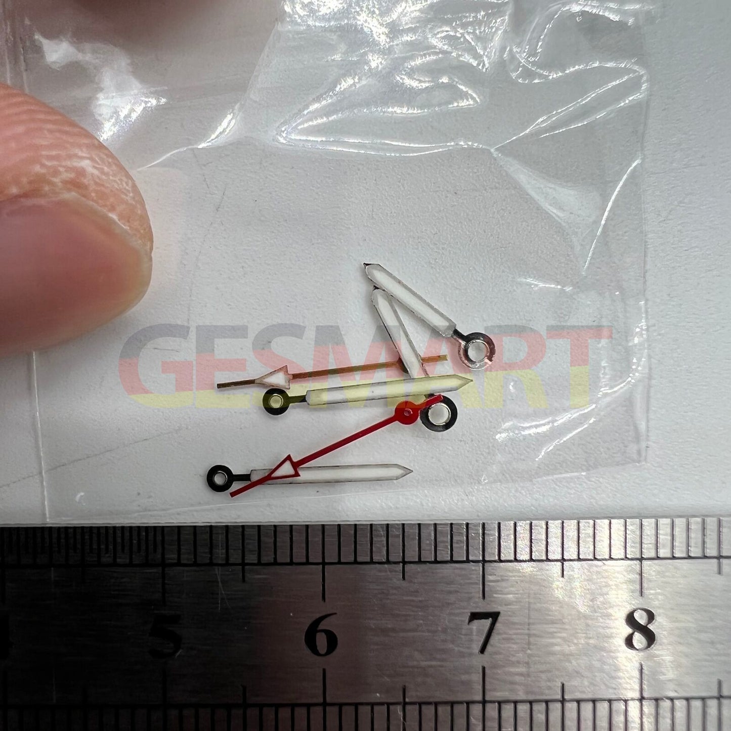 Red second and green luminous watch hands set for Miyota 2035, 2115, 2105, 2305 movements.