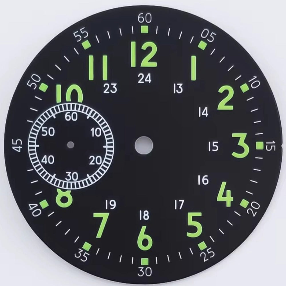 Classic Black+Green 38.5mm Watch Dial For Eta6497 St3600 Green Lume No Logo