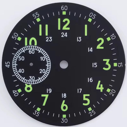 Classic Black+Green 38.5mm Watch Dial For Eta6497 St3600 Green Lume No Logo