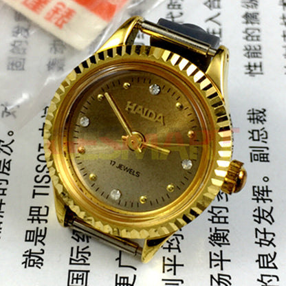 24mm HAIDA Lady Watch featuring golden nail markers, 17 jewels, and gradient brown dial for stylish elegance.