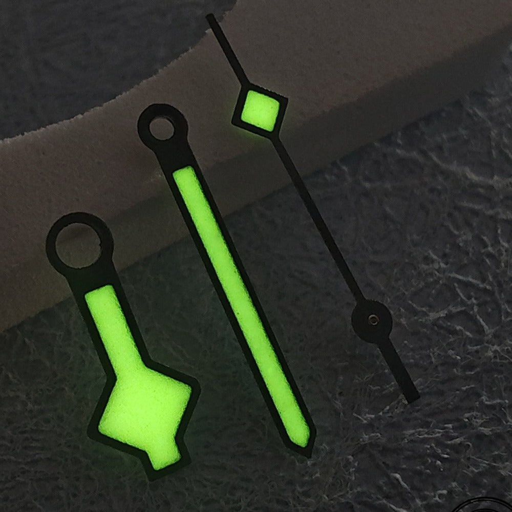 Golden Trim C3 Green Lume watch hands for NH34 NH35 series, enhancing visibility and style.